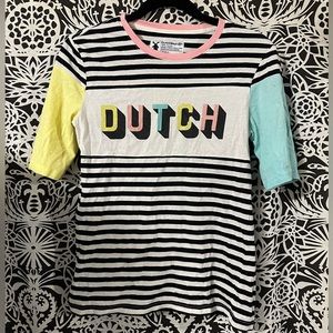 Multicolored striped Dutch Bros shirt